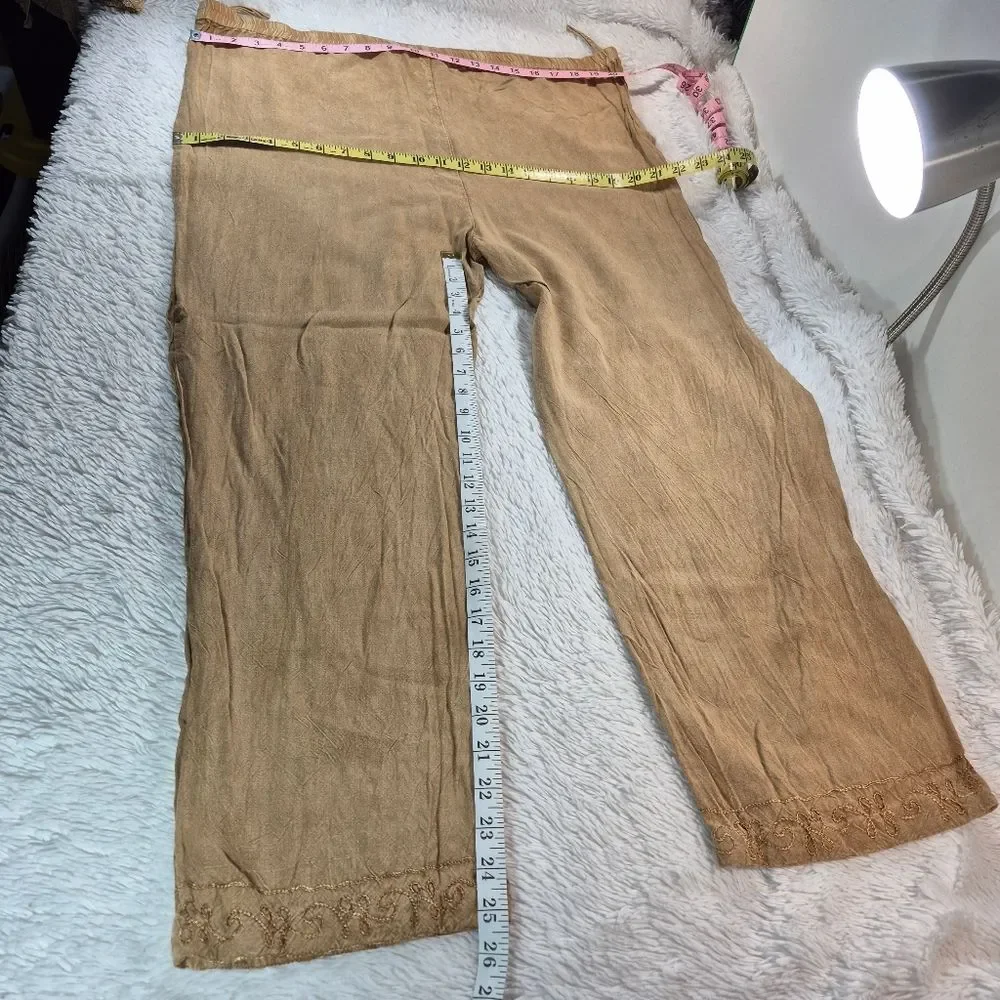 NWOT BILA Crinkle Gauze Embroidered Top & Pants Set Womans XL Boho Hippie Chic